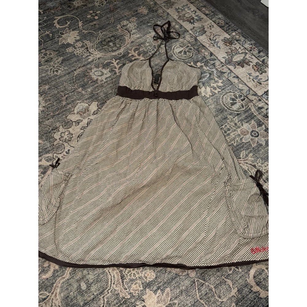 Vintage Y2K Billabong Striped Brown Babydoll Halter Dress